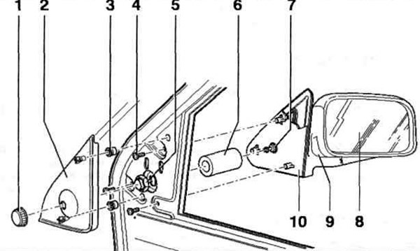 Volkswagen Golf 1997-2004: Зняцце і ўстаноўка ўнутранага люстэрка задняга выгляд