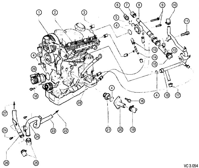 List of units and parts of the cooling system installed on the engine, with technological notes on…