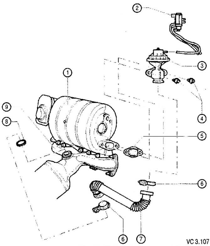 List of parts and assemblies with notes on installation work for Figure VC3.107: