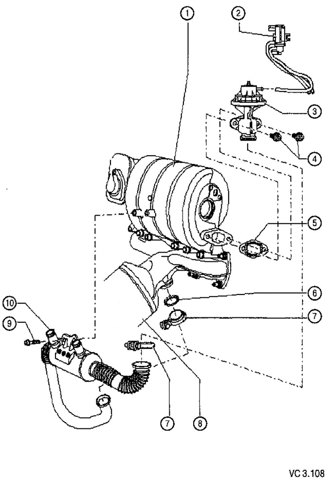 List of parts and assemblies with notes on installation work for Figure VC3.108:
