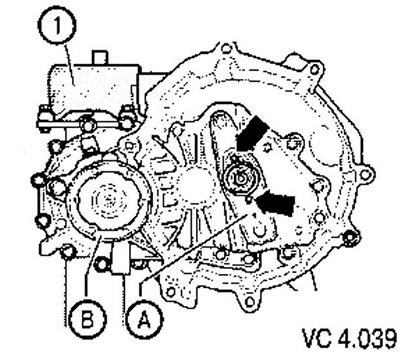 4. Remove the right shaft with flange together with the spring, thrust washer and conical ring.