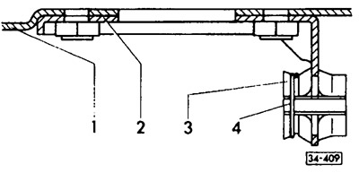 1 - rámový tunel; 2 - zosilňovač; 3 - puzdro; 4 - vodiaci krúžok