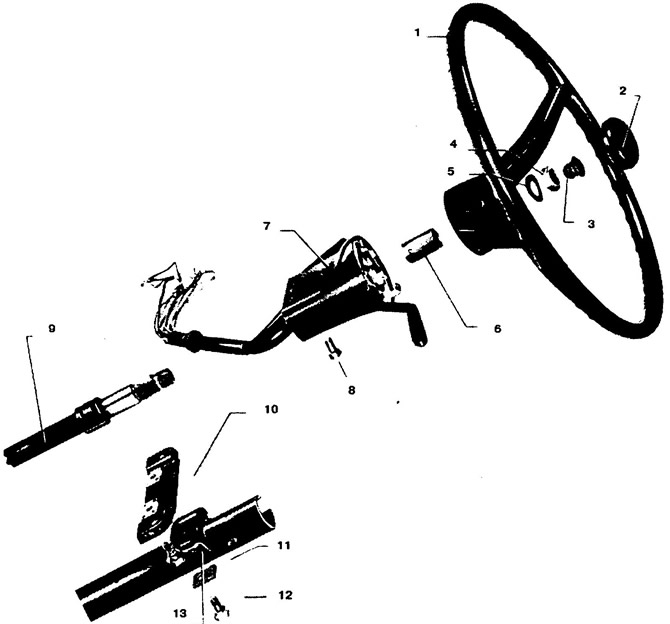 Stĺpik riadenia vozidla Kafer 1200: 1 - volant; 2 - prekrytie; 3 - zástrčka; 4 – 50 Nm (5,0 kgfm);…