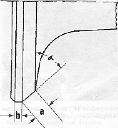 1.21. ábra. Szívószelep utáncsiszolási ábra: a = 3,5 mm (maximum); b = 0,5 mm (minimum); = 45°.
