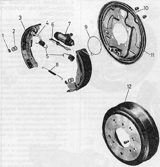 Figure 9.13 Rear brake components (models LT 23, 31) (Section 7): 1 - Brake shoe stability washer;…