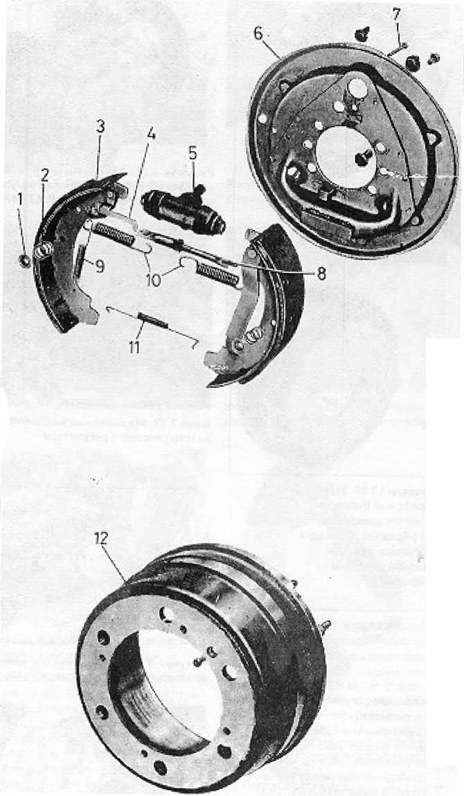 Figure 9.19. Rear Brake Components (LT 35) (Section 7): 1 - Brake shoe stability washer; 2 - Brake…