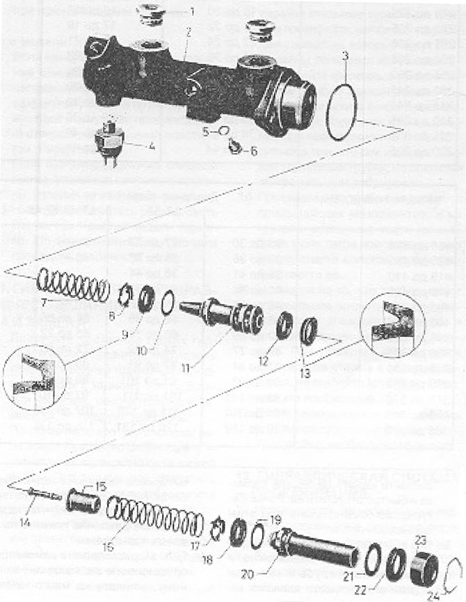 9.24. ábra A fékhenger részletes nézete (9. szakasz): 1 - Tömítődugó; 2 - Hengertest; 3 - O-gyűrű;…