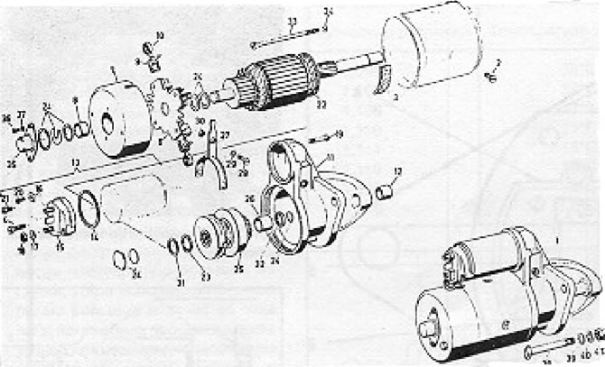 10.6. ábra. A Bosch indítómotor részletes nézete (9. szakasz): 1 - Indítómotor; 2 - Csavar; 3 -…