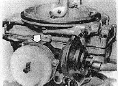 Photo 6B.24. Automatic choke cover alignment marks (shown by arrow) (2B6 carburetor).