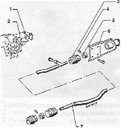 Фиг. 13.49. Щанга за превключване и заден лагер/скоба на модели 2.4L (Раздел 9): 1 - Ръчна…