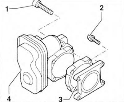 Figure 2.36. Unscrew bolts 1 securing throttle body 4 and remove it.