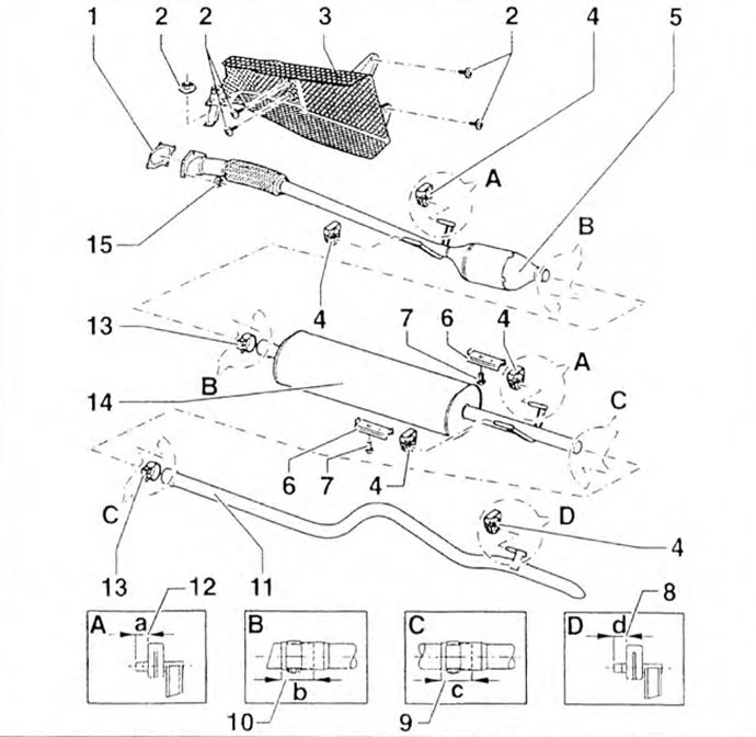 Figure 3.47a. AHD engine exhaust system: 1 - Gasket; 2, 15 - Nut: 2.1,7 - Bolts; 3 -…