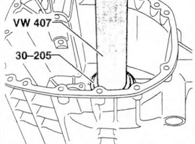 Figura 5.49b. Instalarea unui rulment cu bile folosind un extractor VW 407 și o placă 30-205.