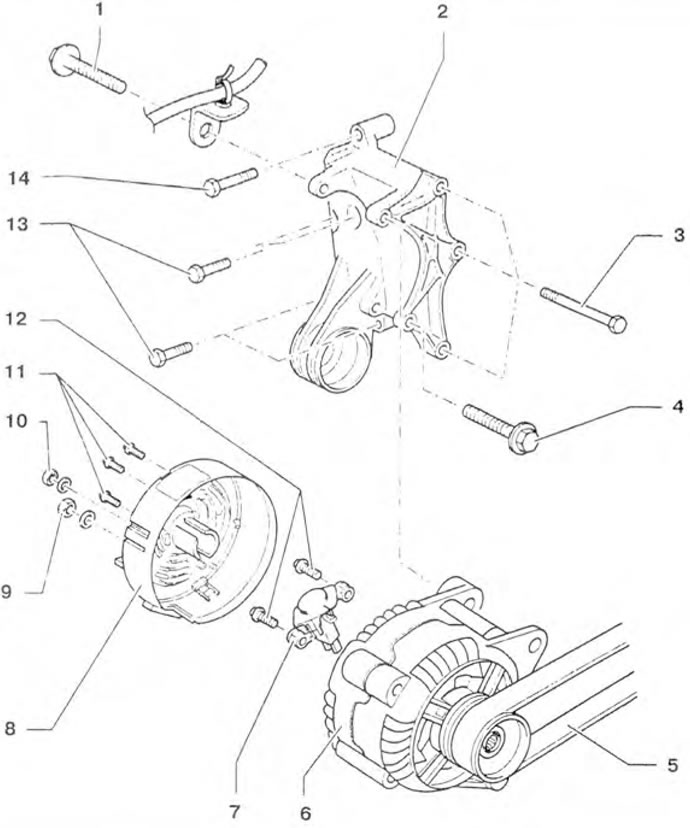 9.10. ábra 5 hengeres dízelmotorok generátora: 1 - Generátor tartókonzol; 2, 3, 4, 5, 7, 11, 12,…