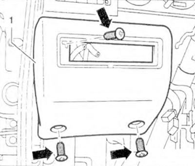 Figure 9.19. Remove panel 1 and lower it down (arrow A). Unscrew screws B.