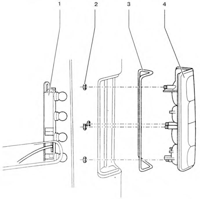 Figure 9.38. Rear side light of a van:1 - Cartridge; 2 - Nut; 3 - Seal; 4 - Diffuser.