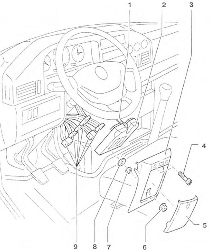Figure 9.43. Relay box with fuses: 1.4- Bolts; 2 - Relay box with fuses; 3 - Lower steering column…