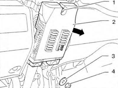 Figure 10.25. Unscrew screw 1 and tighten nut 4 with washer 3. Remove relay block 2 and disconnect…