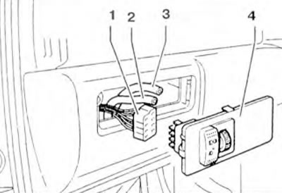 Figure 10.28. Remove decorative panel 4 from the headlight range adjuster, disconnect wiring…