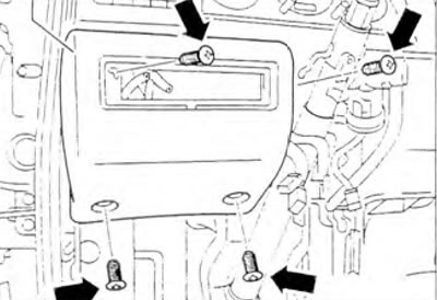 Figure 10.29. Unscrew the screws (arrows) and remove panel 1.