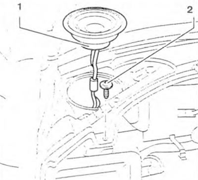 Figure 10.37. Remove the left speaker 1 and unscrew the screw 2.