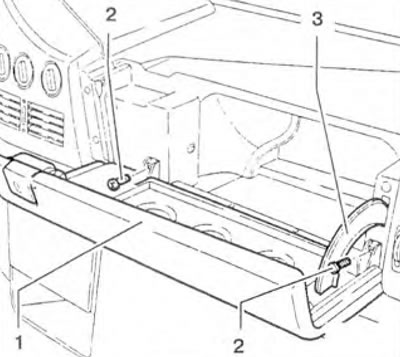 Figure 10.39. Open glove box cover 1 and unscrew screws 2. Remove glove box cover 1 from the…