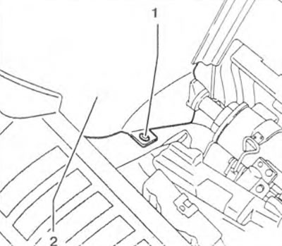 Figure 10.43. Remove screw 1 from center console 2.