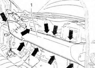 Figure 10.46. Unscrew the screws (arrows) and remove the decorative panel 1 from the instrument…
