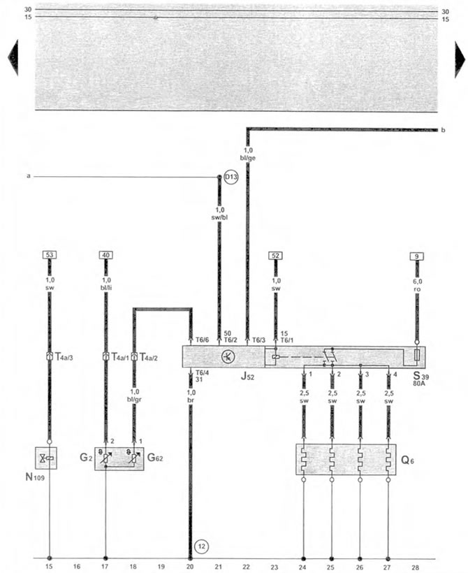 Glow plug relay, glow plugs, coolant temperature sensor, fuel shut-off valve