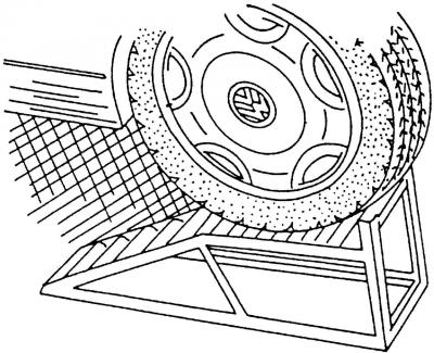 Фиг. 179. Монтиране на предните колела на автомобила на специални стойки