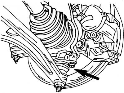 Рис. 242. Место расположения крепления несущего рычага подвески к поворотному кулаку (показано…
