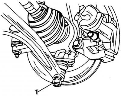 Рис. 292. Перед снятием пальца шаровой опоры (рис. 285), снимите гайку 1 до конца резьбы