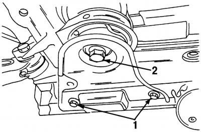 Рис. 301. Крепление задней подвески: 1 - опорная плита; 2 - днище машины