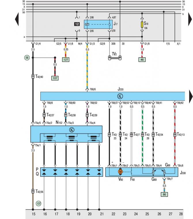 Фольксваген шаран 2002 года предохранитель Volkswagen Sharan 1995-2000: Wiring diagrams for Volkswagen Sharan with 2.8L VR6