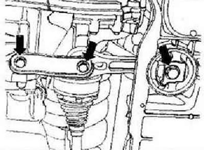 Открутить качающую опору «стрелки». Снять карданный вал.
