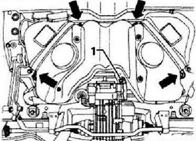 Выкрутить крепежный болт «1». Открутить бандаж и крепежные болты «стрелки». Подпереть при этом…