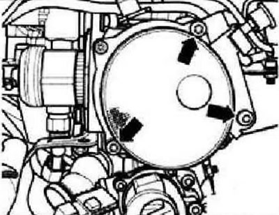 Выкрутить болты «стрелки» и вытащить вакуум-насос.