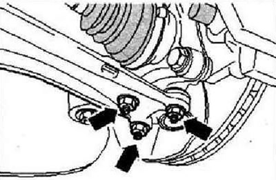 Отвернуть ступичный болт. Снять колесо. Снять нижний шумоизолирующий кожух. Открутить гайки…