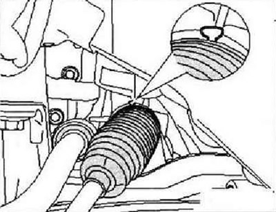 Клещами для рулевых механизмов Phaeton -VAS 6199- обжать новый хомут, как это показано на рисунке.