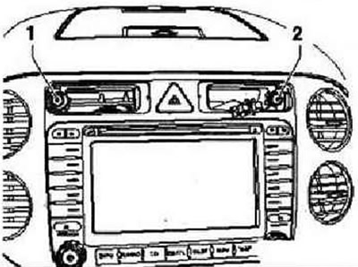 Выкрутить винты «1» и «2» (1,5 Нм).