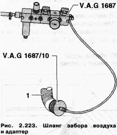 Подготовьте тестер систем наддува V.A.G 1687 к выполнению проверки (рис. 2.223).