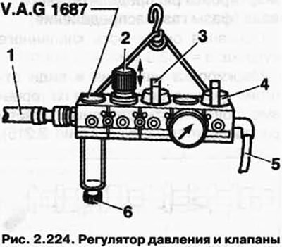 Полностью выкрутите регулятор давления 2 и перекрыть клапаны 3 и 4 (рис. 2.224).