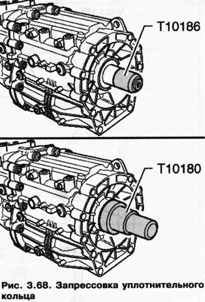 Затем запрессуйте новое уплотнительное кольцо с помощью оправки Т10180 до упора. При этом не…