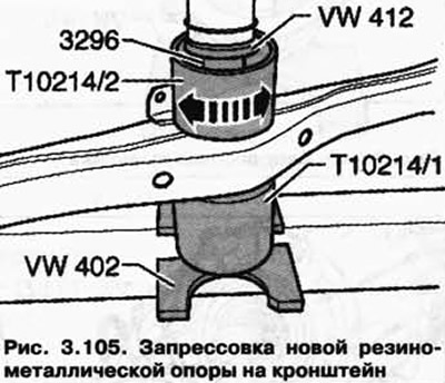 После этого запрессуйте резинометаллическую опору в кронштейн коробки передач, пока направляющая…