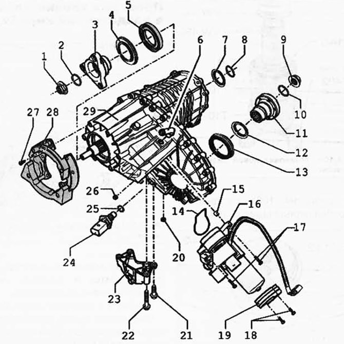 Фиг. 3.107. Компоненти на трансферната кутия: