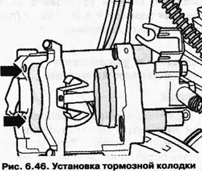 Уградите кочиону папучу са опругама за задржавање у клип (слика 6.46).