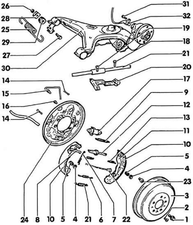 1. Болт колы, 160 Н·м; 2. Вінт з унутраным шасціграннікам, 5 Н·м; 3. Тармазны барабан; 4. Талерка…