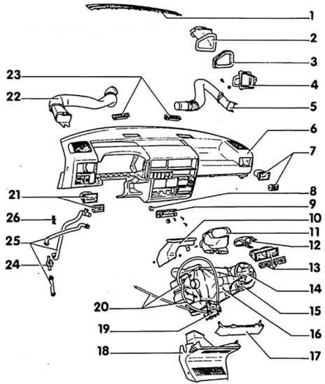 1. Mriežka kapoty; 2. Predné sacie potrubia; 3. Tesnenie; 4. Zadné sacie potrubie (na priečnej…
