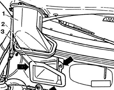 1. Predné sacie potrubie; 2. Tesnenie; 3. Zadné sacie potrubie