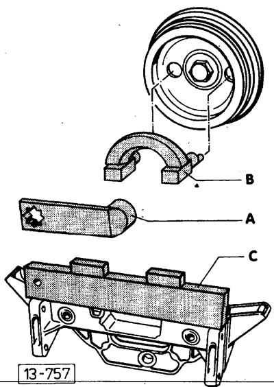 А - удлинитель ключа; В - Фиксатор; С - Опора